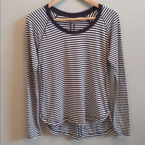Calia by Carie Underwood- black and white striped long sleeved workout shirt
